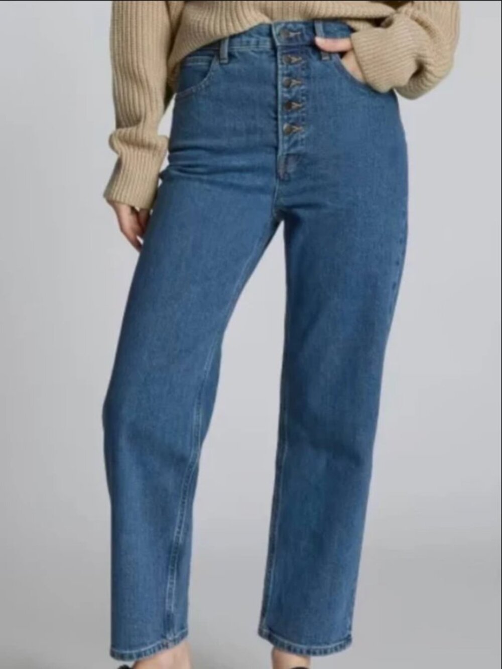 Everlane High-Rise Button-Fly Women's Jeans in Classic Blue Denim